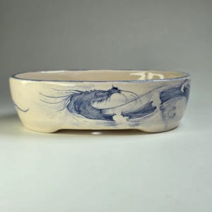 Handmålad keramisk bonsaitrukta, blå drakedesign