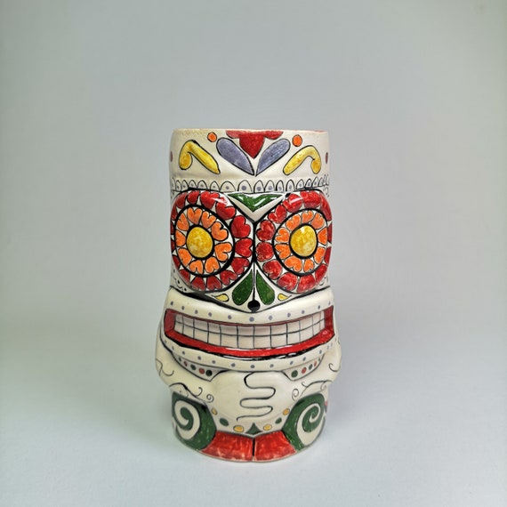 Handpainted Ceramic Tiki Mug | Hawaiian Style Cocktail Drinkware