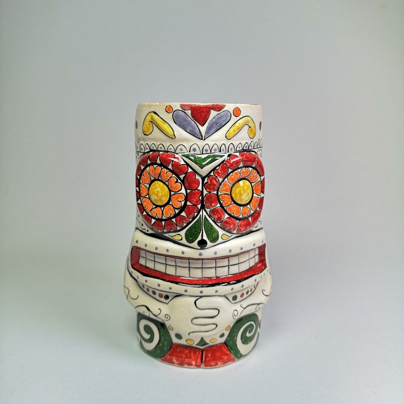 Handpainted Ceramic Tiki Mug | Hawaiian Style Cocktail Drinkware image 1