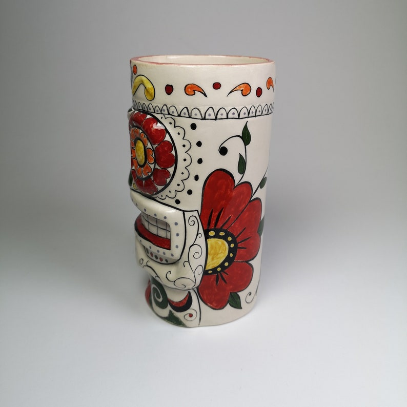 Handpainted Ceramic Tiki Mug | Hawaiian Style Cocktail Drinkware image 4