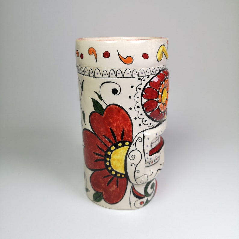 Handpainted Ceramic Tiki Mug | Hawaiian Style Cocktail Drinkware image 2