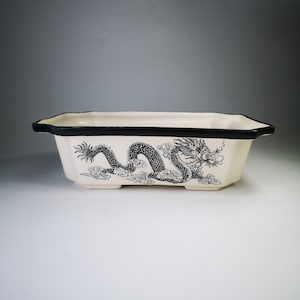 22cm Handcrafted and Handpainted Bonsai Pot with Dragon// Ceramic Planter for Bonsai, Succulent// Rectangle Bonsai Pot // Glazed Ceramic pot