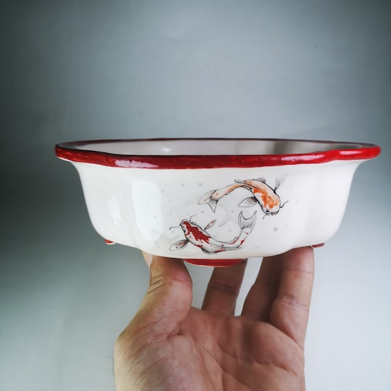 Hand-painted Koi Fish Bonsai Pot - Glazed Ceramic Planter (7 Inch) - Etsy