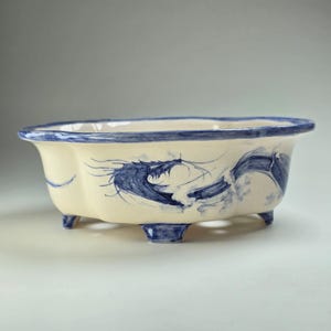 Handmålad blå drake bonsaitrukta - glaserad keramikplanter (18 cm) - papayaformad