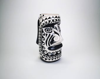 Handpainted Moai Tiki Mug: Maori Style Ceramic Cocktail Cup
