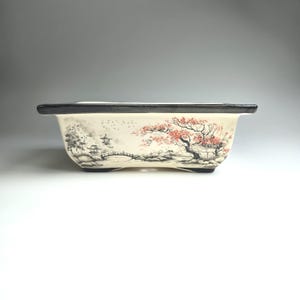 Vaso Rettangolare Per Bonsai In Ceramica Smaltata - Verde Scuro - Cinese - Nuovo