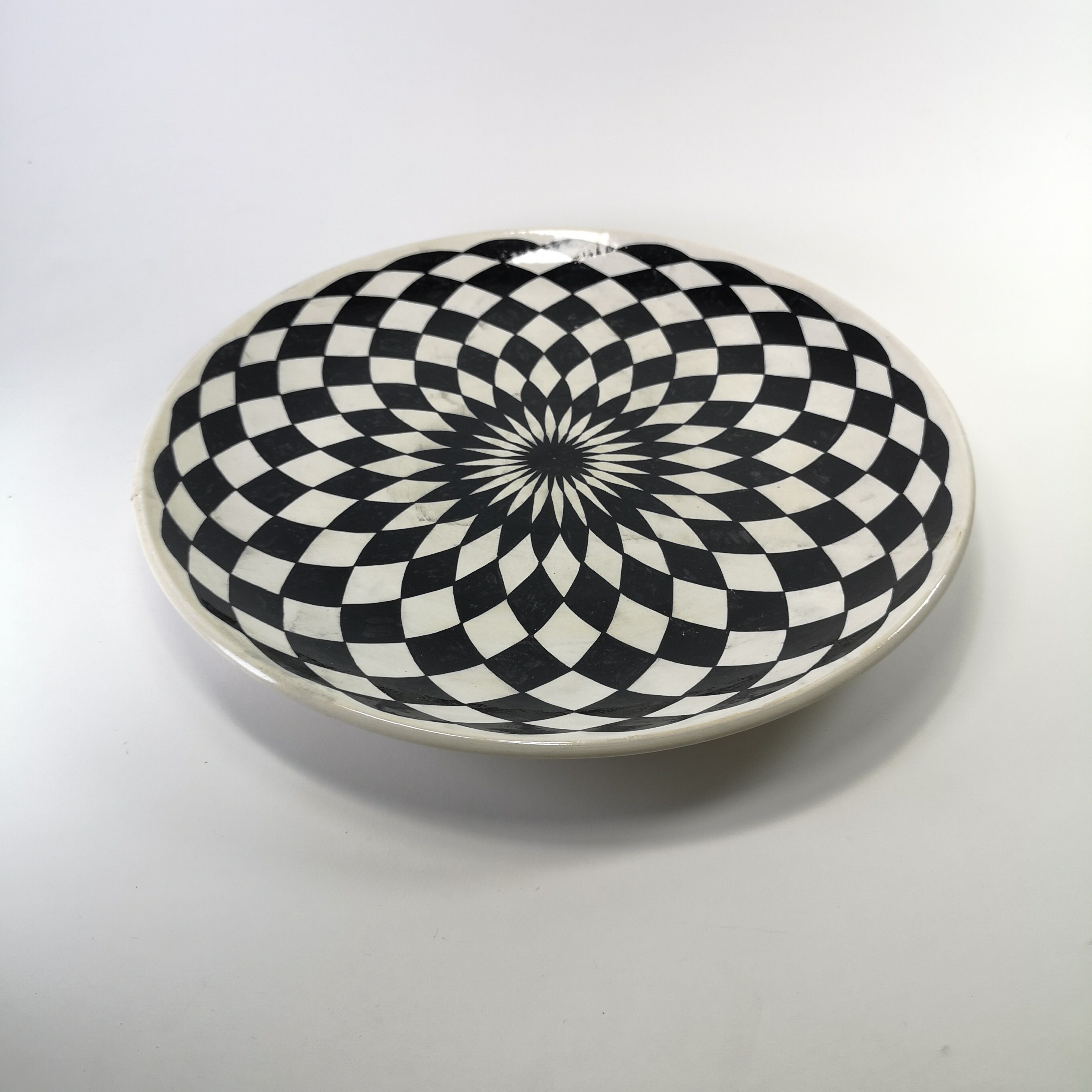 Opart //Black and White handpainted Ceramic Plate//Hanging Etsy