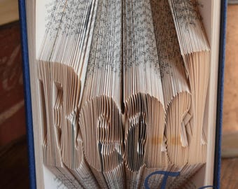 Folded Book Art - Read - Book Sculpture - BookFolding - Unique - Teacher Gift - Birthday - Gift - Book Lover - Library - Words - 4 Letters