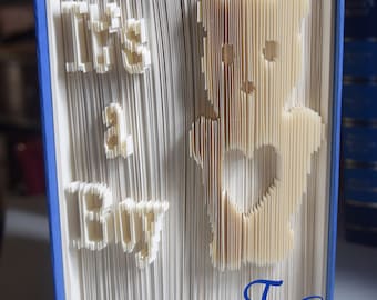 Folded Book Art - Teddy Bear It's a Boy - Book Sculpture - Baby Shower Gift - Baby - Boy - Girl - Newborn - Baby Gender Reveal - Baby Room