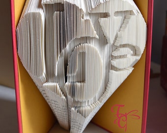 Folded Book Art - Love in Heart - Book Sculpture - Unique - Valentine - Birthday - Anniversary - Boyfriend Girlfriend Gift - Book Lover