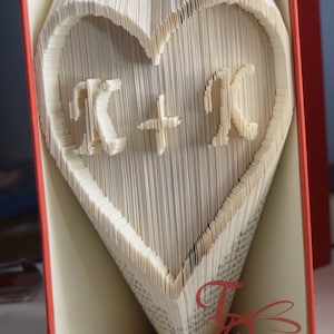Folded Book Art -Initials in Heart - Book Sculpture - Unique - Valentine - Boyfriend Girlfriend Gift - Wedding - Birthday - Anniversary