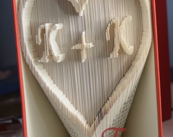 Folded Book Art -Initials in Heart - Book Sculpture - Unique - Valentine - Boyfriend Girlfriend Gift - Wedding - Birthday - Anniversary