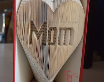 Folded Book Art - Mom in Heart - Book Sculpture - Unique - Christmas - Birthday - Inspirational - Book Folding - Love - For Mom