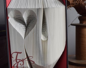 Folded Book Art - I heart U - Book Sculpture - Unique - Birthday - Girlfriend Boyfriend Gift - Book Folding - Paper Anniversary - I Love You