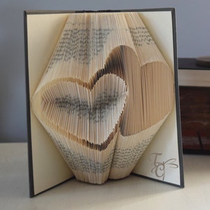 Folded Book Art - Double Heart - Book Sculpture - Unique - Book Folding - Anniversary - Valentine - Birthday - Wedding - For Him or Her