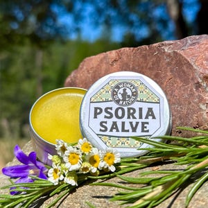 Psoria-salve • Soothe Red Dry Itchy Scaly Skin • Repair and Restore • Plantain, Oregon Grape Root, Comfrey, Olive Oil, Beeswax • All Natural