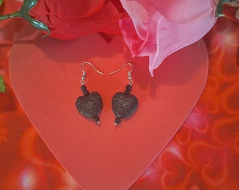 Heart Shaped Lava Stone Earrings Valentine's Day!