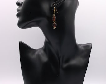 Boucles d’oreilles perles de verre marron