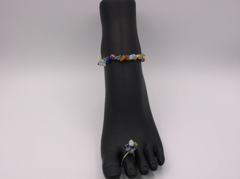 Millefiori Glass Anklet and Toe Ring Set