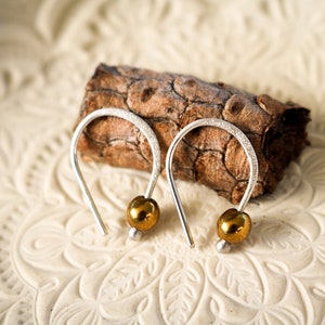 Solid Sterling Silver Gold Bead Earrings, Tiny Mixed Metal Earrings, Sterling Silver Hematite Earrings, Gold And Silver Bead Dangle Earrings