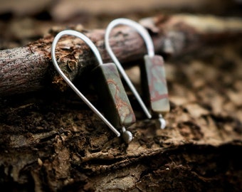 Landscape Jasper Earrings, Picture Jasper Earrings, Red Creek Jasper Earrings, Rectangle Jasper Earrings, Rectangle Gemstone Earrings