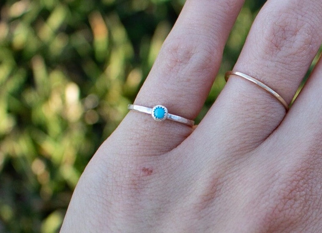 Turquoise Stackable Rings Tiny Turquoise Stacking Rings, Kingman Turquoise Ring, Thin Turquoise ...