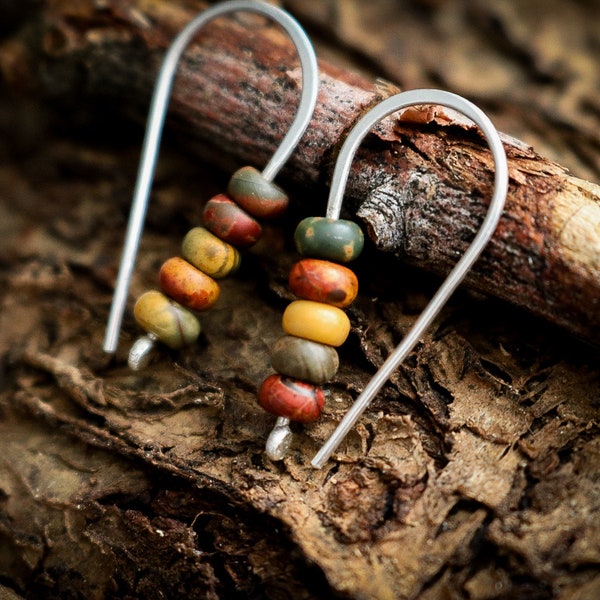 Landscape Jasper Earrings, Picture Jasper Earrings, Tiny Jasper Earrings, Red Creek Jasper Earrings, Silver Bead Jasper earrings