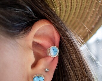 Turquoise Ear Cuff, Fake Conch Piercing, Ear Wrap, Solid Sterling Silver