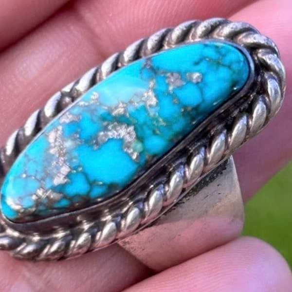 Vintage designer Wilson Padilla Native American Style Sterling silver large statement Turquoise Ring Size 7.50