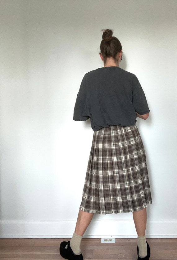 70s 80s neutral plaid pure new wool skirt Vintage… - image 3