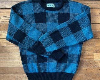 Vintage 90s American Eagle USA made geometric chunky wool boyfriend crew sweater unisex large