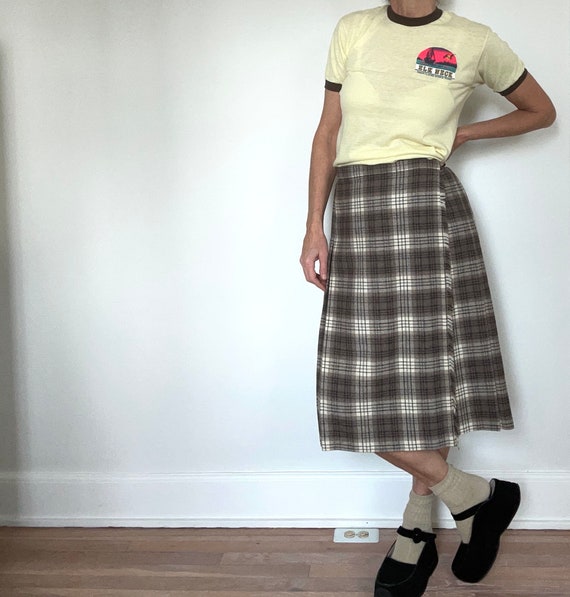 70s 80s neutral plaid pure new wool skirt Vintage… - image 5