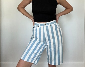 80s Vintage Striped High Rise Shorts: USA Made Mom Jeans Size 27-28