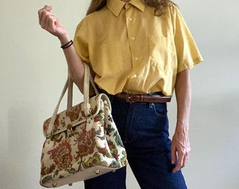 1960s Tapestry Doctors Bag – Mid Century Floral Carpet Travel Handbag