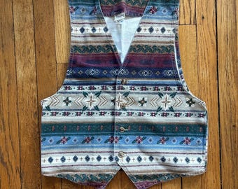 Vintage Southwest Cotton Vest – 90s USA Made Button-Up Waistcoat