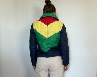 70s ski jacket AND vest- Vintage color blocked chevron striped colorful- JC Penny fits women medium