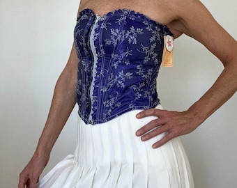 Top espartilho de fada Y2K / Estoque antigo, sem uso, vintage, feito nos EUA / Tapeçaria jacquard, cetim floral lavanda, boho, fairycore, renda nas costas, 34 S