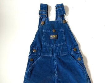 Original 1980s corduroy overall a-line dress Vintage Osh Kosh B'Gosh blue girls chore boho country workwear jumper Size 8 USA