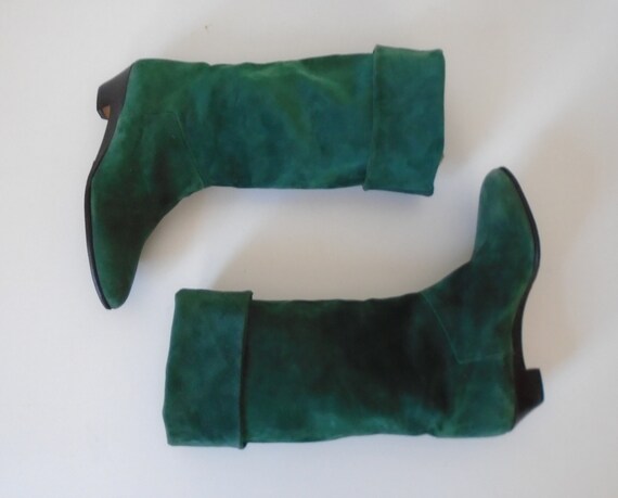 1980s hunter green leather suede high boots made i
