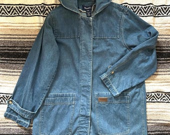 Vintage 90s Denim & Co Chore Jacket – Cotton Blue Jean Barn Coat (Large)