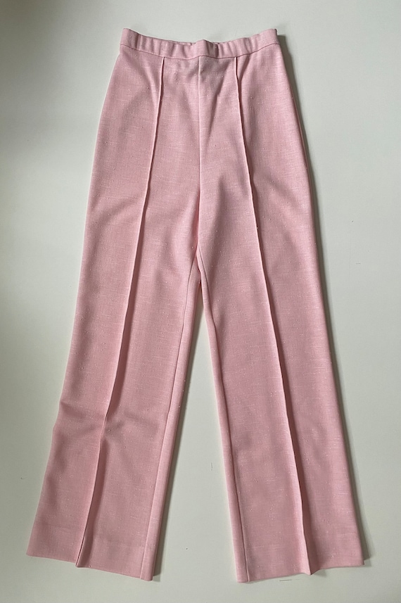 70s 3 piece leisure suit Vintage disco pink tank jacket pants double knit polyester wide leg high waist women's size XS 24 W size 2 USA