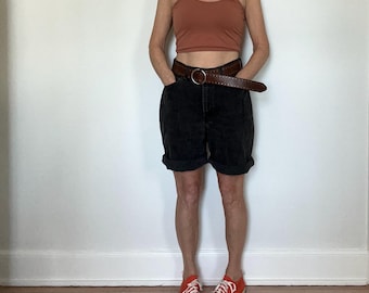 90s Gap Denim Shorts: High Rise Cuffed Black Cotton, USA Made, Women's 12