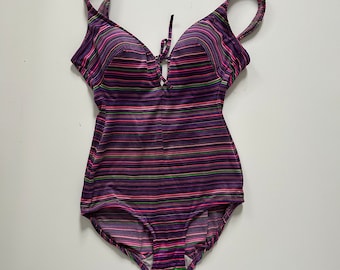 70s Striped One-Piece Swimsuit: Vintage Sirena Peek-a-Boo Bathing Suit