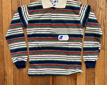 Vintage 70s 80s old stock Rob Roy striped long sleeve polo shirt- NWT child size 10 med