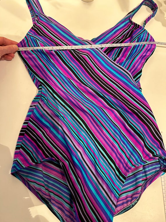 70s 80s chevron bathing suit / one piece blue str… - image 8