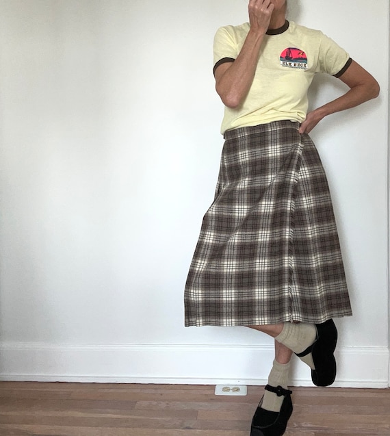 70s 80s neutral plaid pure new wool skirt Vintage… - image 4