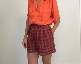 Vintage Gap plaid Bermuda high rise pleated plaid preppy 1990s long mom shorts women's size 28W Fits S/M 6-8 USA