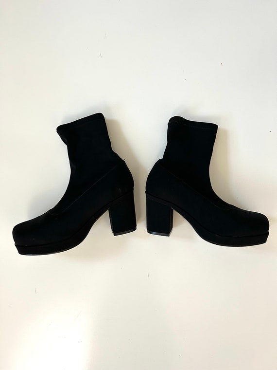 90s Y2K black ankle boots/ Chunky heel platform st