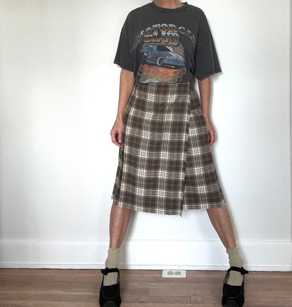 70s 80s neutral plaid pure new wool skirt Vintage… - image 2