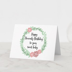 Happy Heavenly Birthday Baby Card with Envelope-Pink Flowers